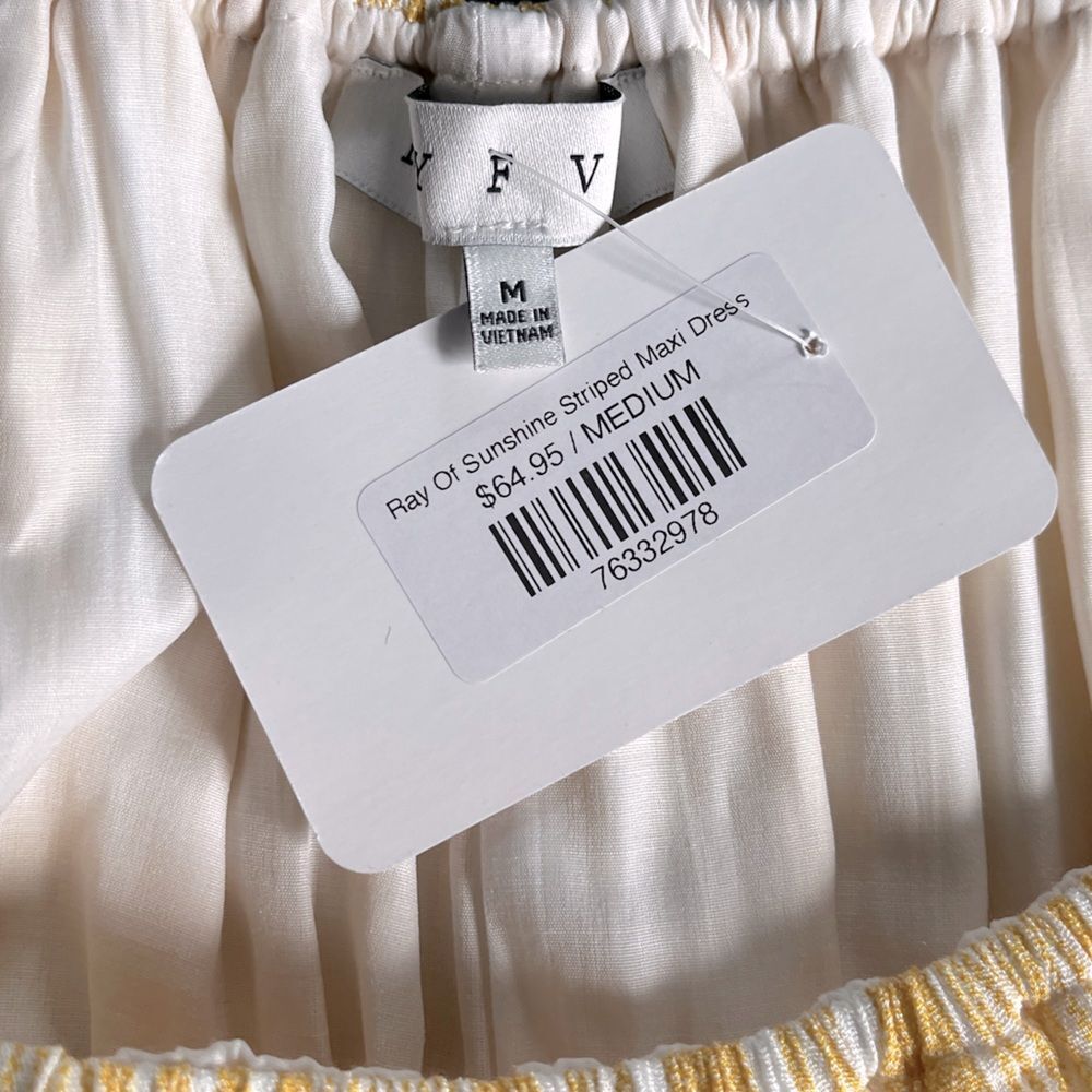 Vogue Society Yellow Striped Off Shoulder Hi Low Maxi Dress Size M Boho Summer - Picture 6 of 7